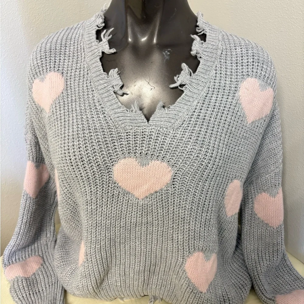 No Boundaries Juniors' Chewed Conversational Sweater